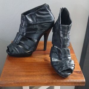 Black Peep-Toe Ankle Heels